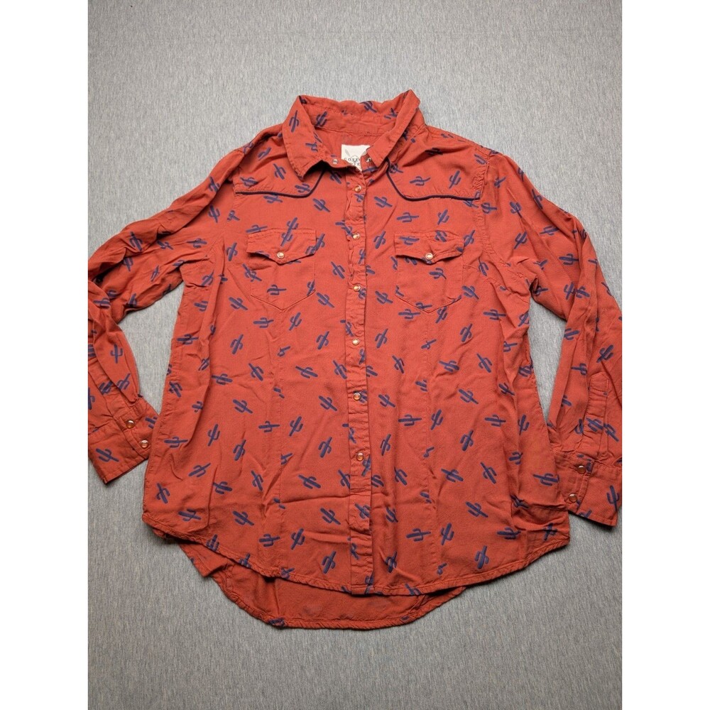Cotton Rye Womens Burnt Orange Cactus Print Short Sleeve Button Down Shirt M